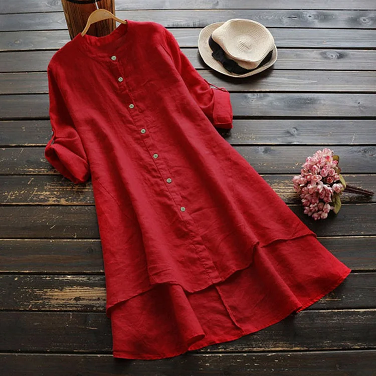 Solid Button Cotton Linen Shirt