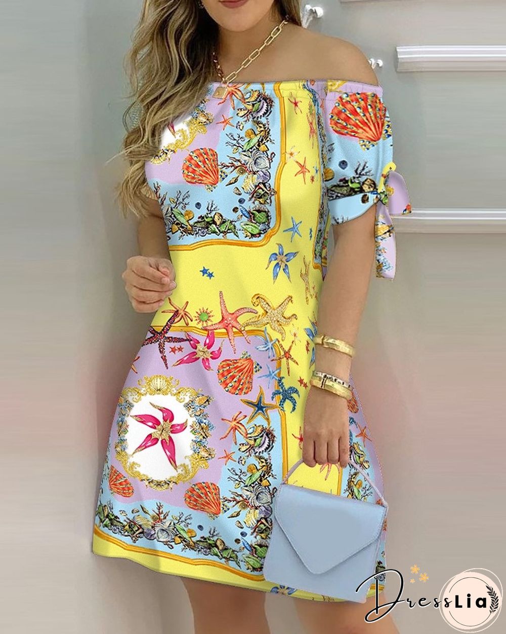 Sexy Female Casual Striped Off Shoulder Short Sleeve Mini DressFor Ladies Bow Tie Print A Line Party Short Dresses Vestidos