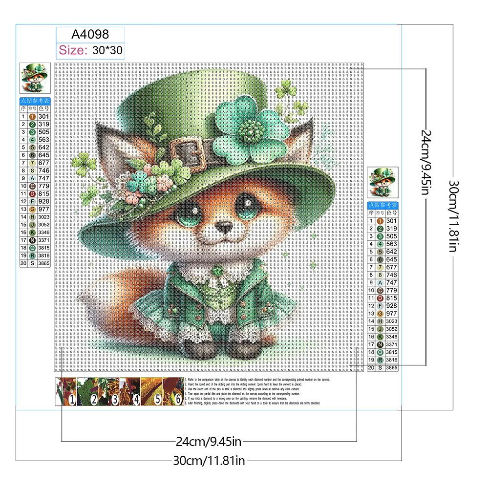 Diamond Painting - Full Round Drill - St Patrick's Clover Fox(Canvas|30*30cm)