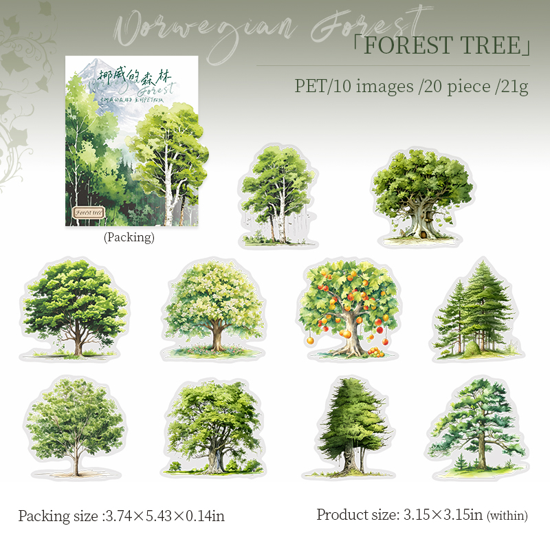Journalsay Norwegian Forest Series Vintage Plant Landscaping PET Sticker 