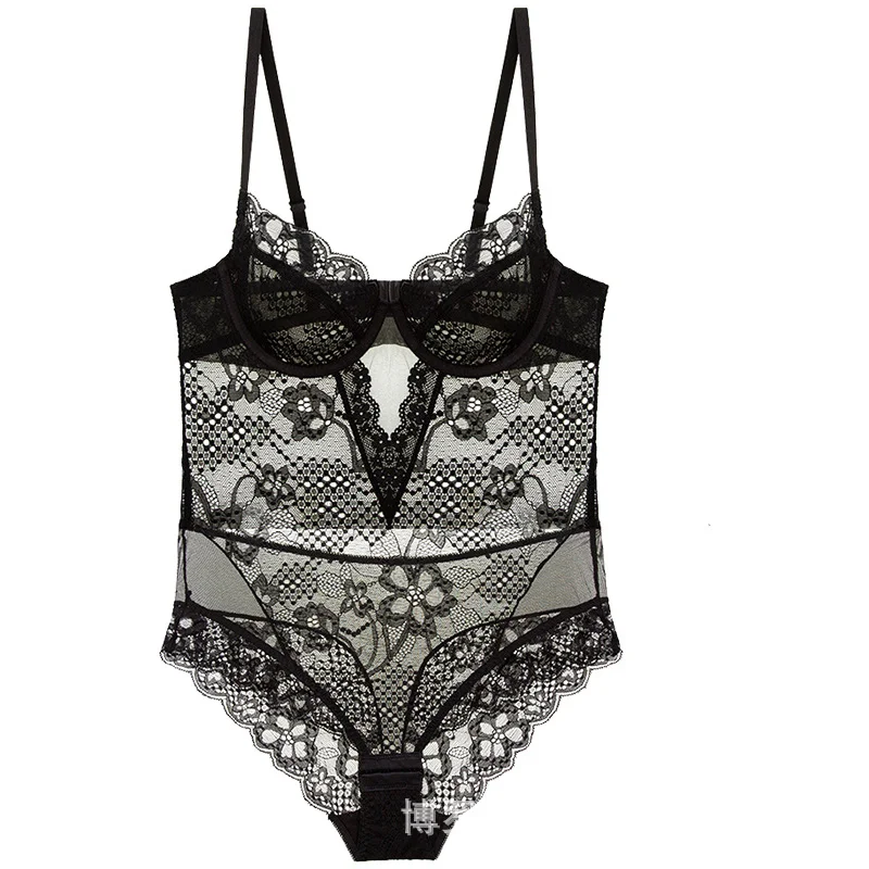 Brownm Lace Body Clothing Sexy Perspective Big Chest Small Thin Cup Large-Size Integrated T-Suited Underwear Bra