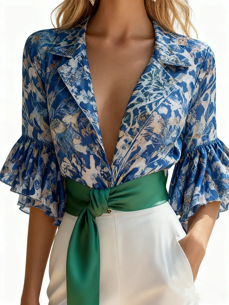 Multicolor Leopard Print Chiffon Blouse