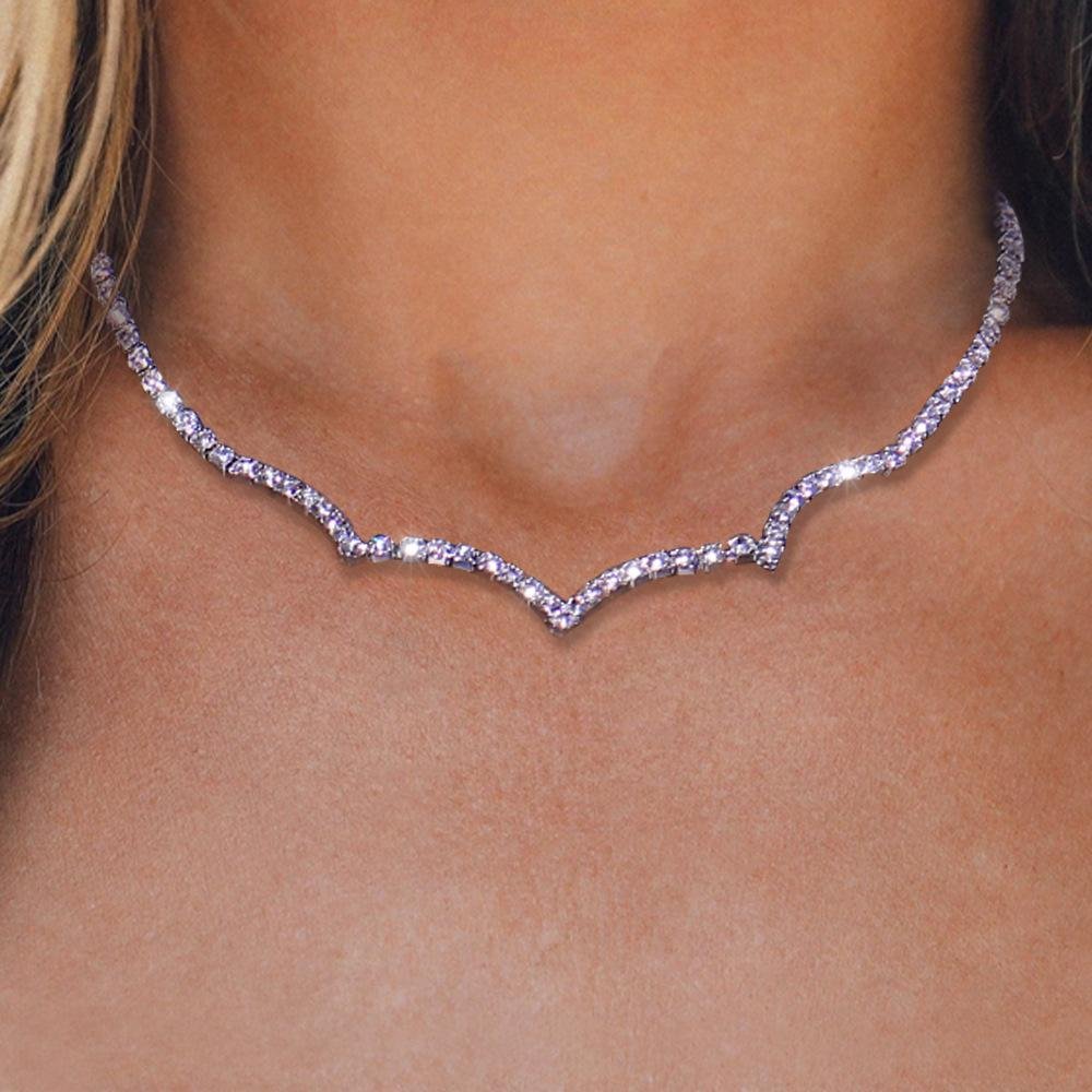 Bling Lrregular Waves Rhinestone Necklace for Women-VESSFUL
