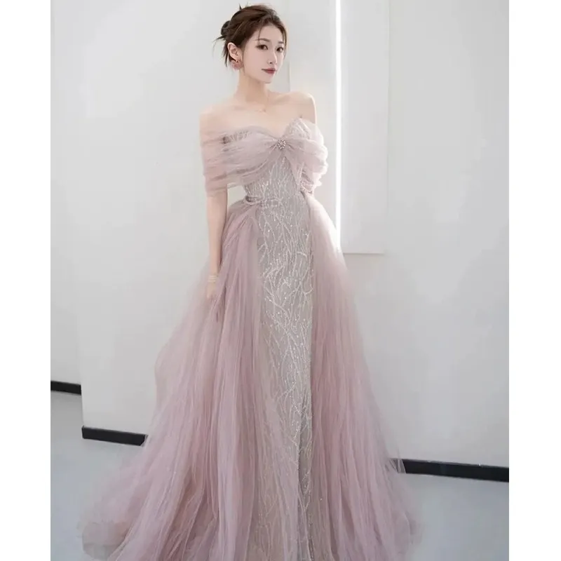 Brownm Engagement Dress Can Usually Wear Spring Wedding Toasting Bridal Small French Evening Dress High-End Shoulder