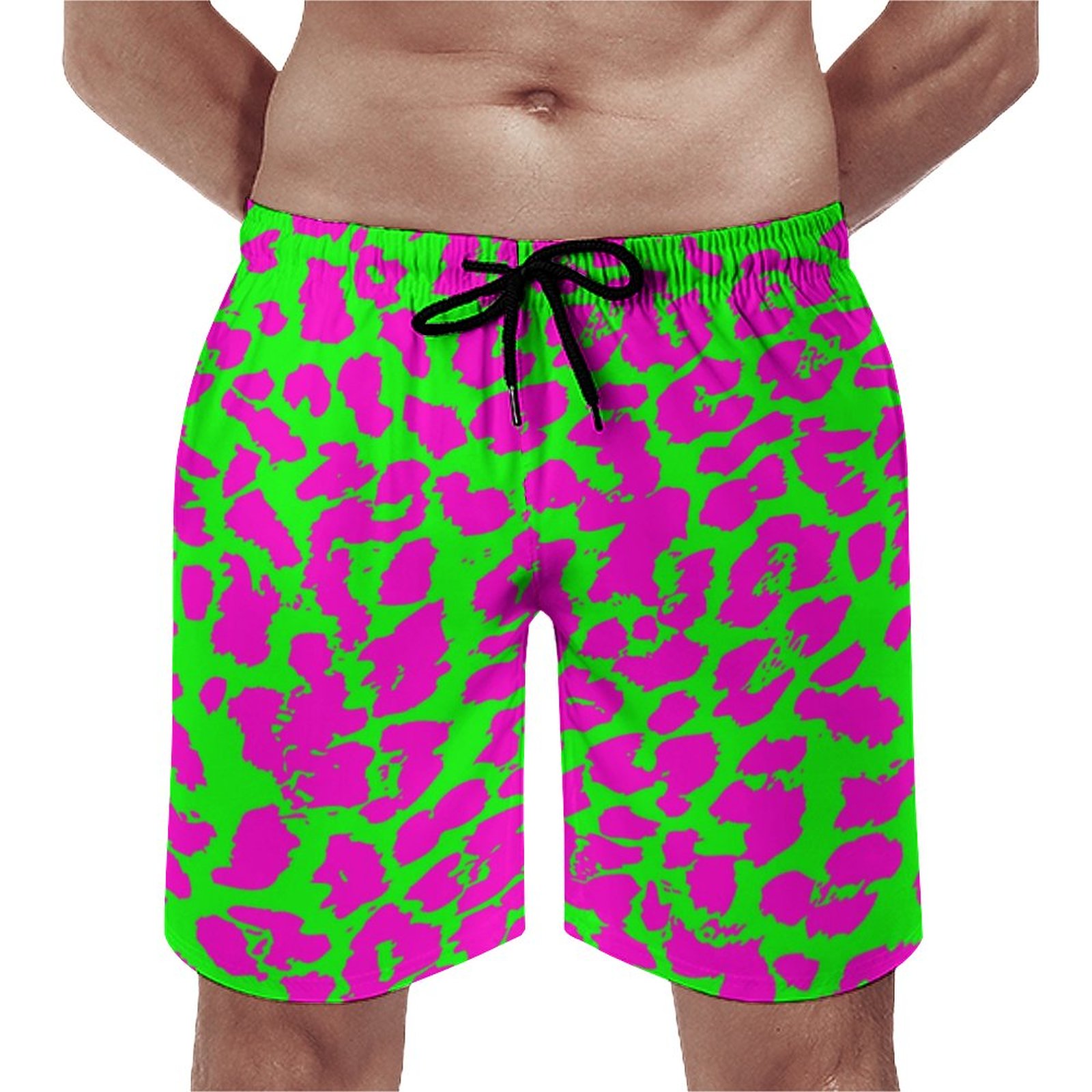 Colorful Neon Leopard Print Elegant Men's Swim Trunks Summer Board Shorts Quick Dry Beach Short with Pockets