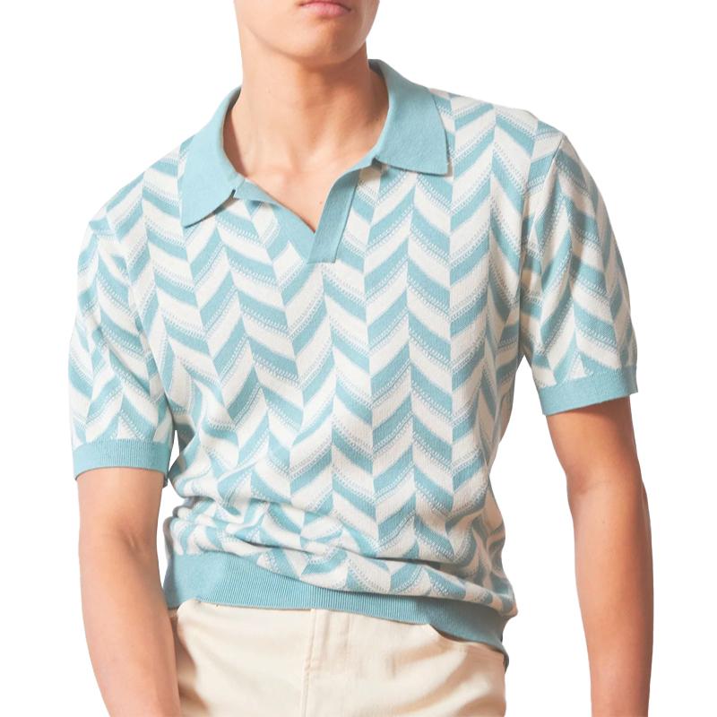 Men's Casual Jacquard Lapel Knitted Short Sleeve Polo Shirt 58823419M