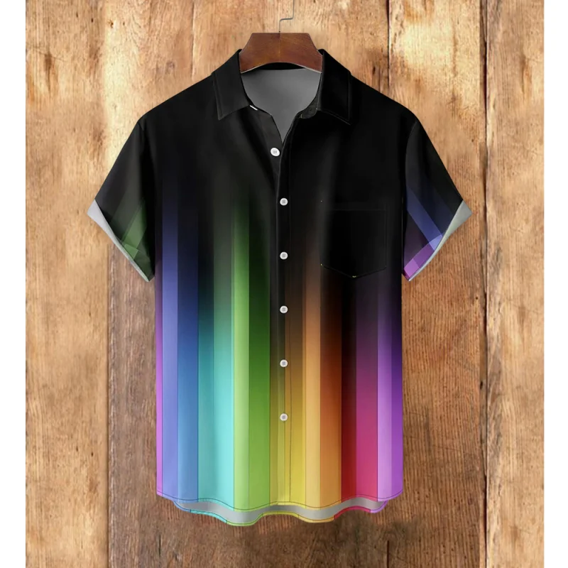 Men's multicolor gradient floral print cotton linen shirt