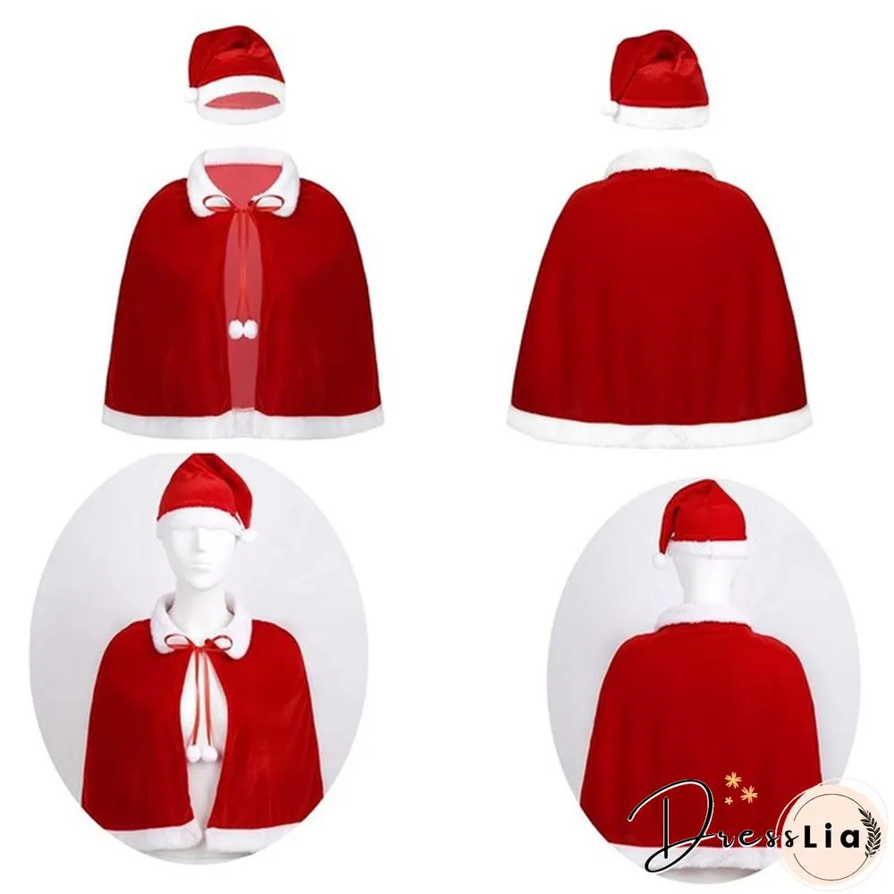 Christmas Costume Outfit Santa Cape Short Cloak Shawl with Christmas Hat