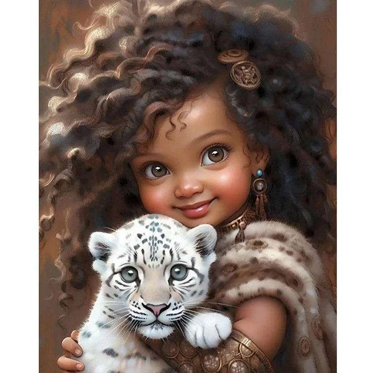 Full Round Drill Diamond Painting -Girl Holding Tiger Cub - 40*50cm