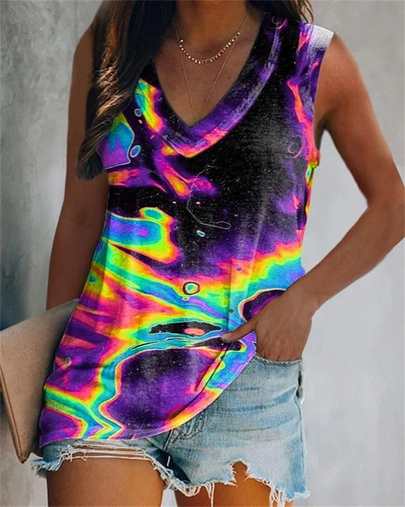 Casual V-Neck Printed Vests