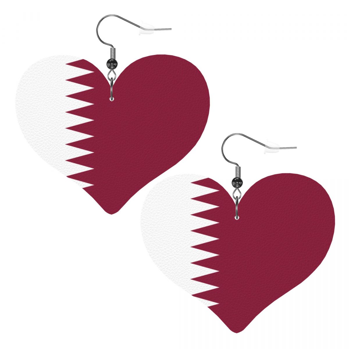 Qatar Flag Heart Shaped Faux Leather Earrings