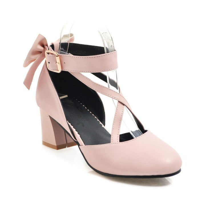 VCSHOES Ankle Strap Back Butterfly Knot Block Heel Sandals