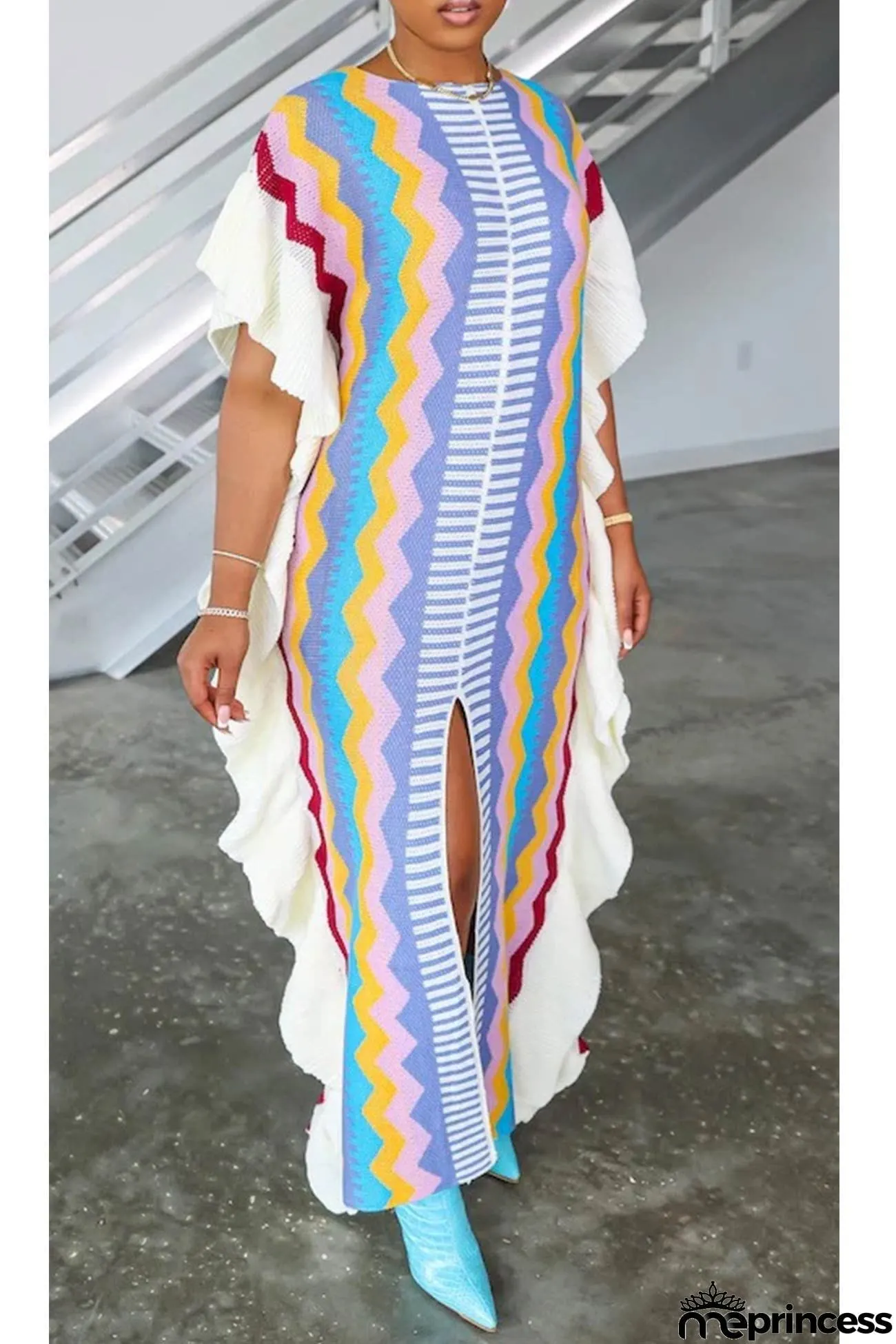 Striped Patchwork Slit knit Dress