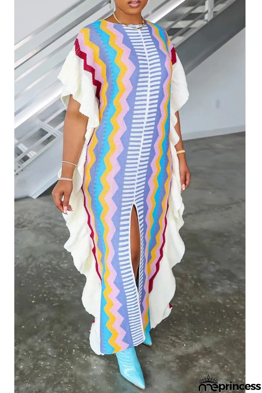Striped Patchwork Slit knit Dress