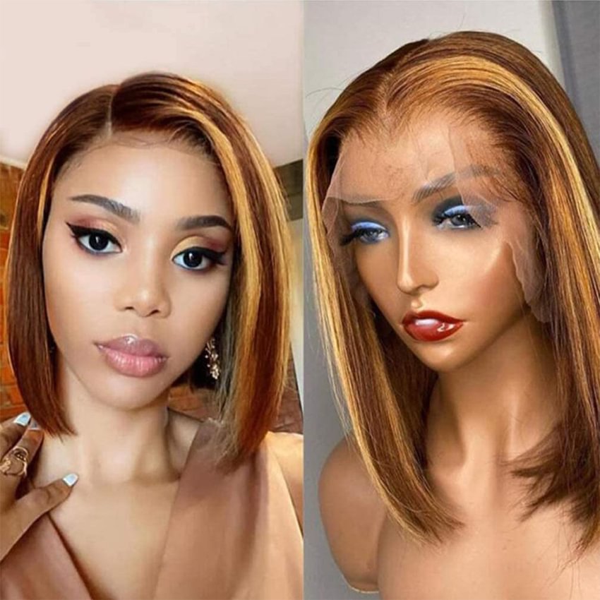 Short Brown Mixed Blonde Straight Wigs US Mall Lifes