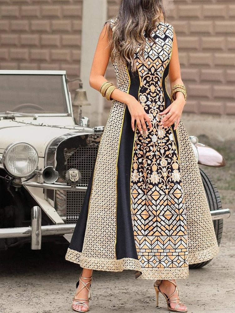 Vintage Pattern Sleeveless Elegant Dress