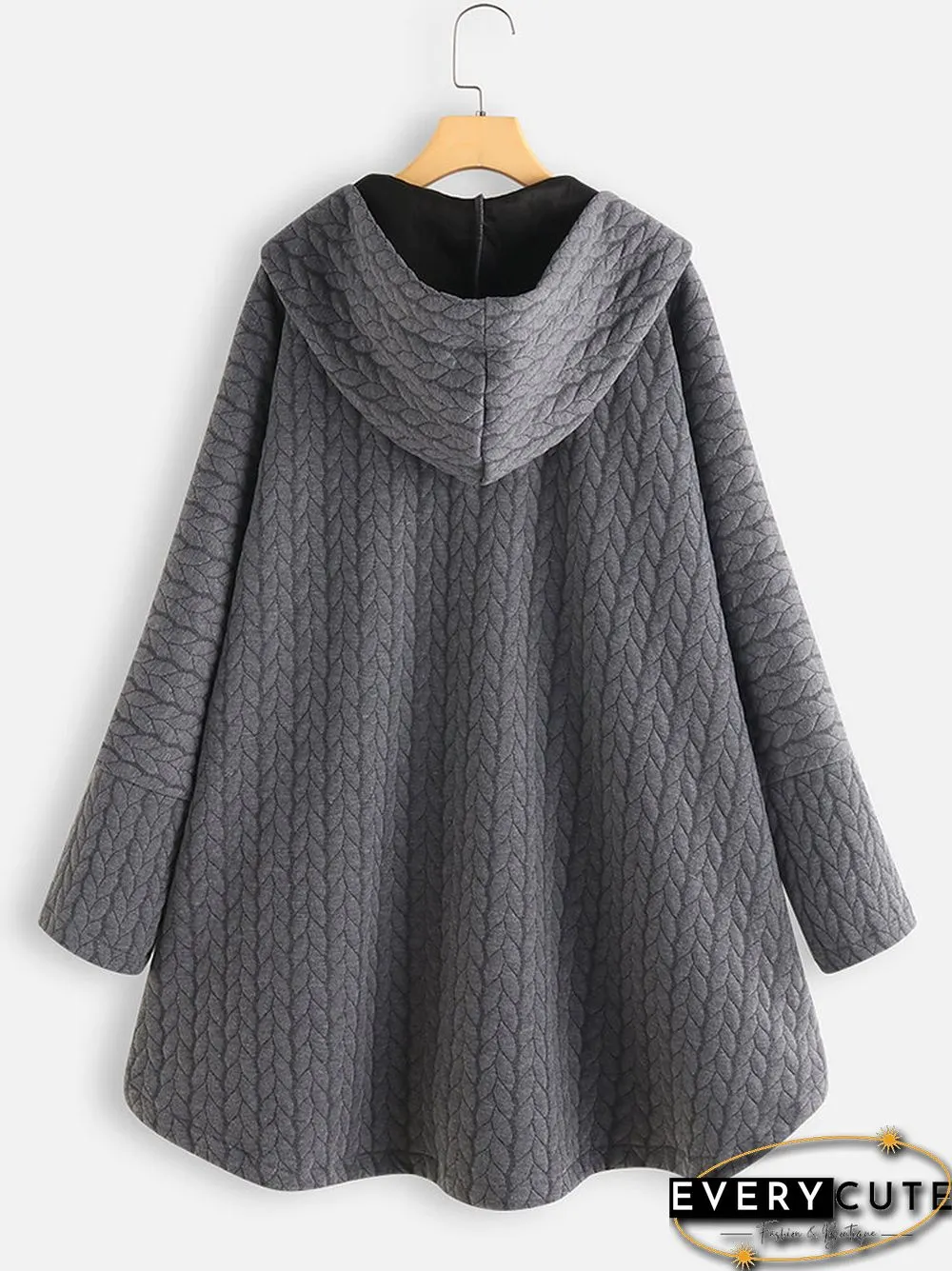 Casual Jacquard Pockets High Low Thin Loose Hooded Coat