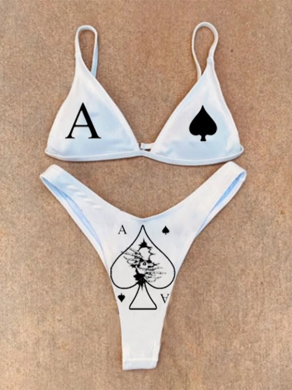 Poker Printed Top High Waist Triangle Bottom Two-piece Bikini Sets