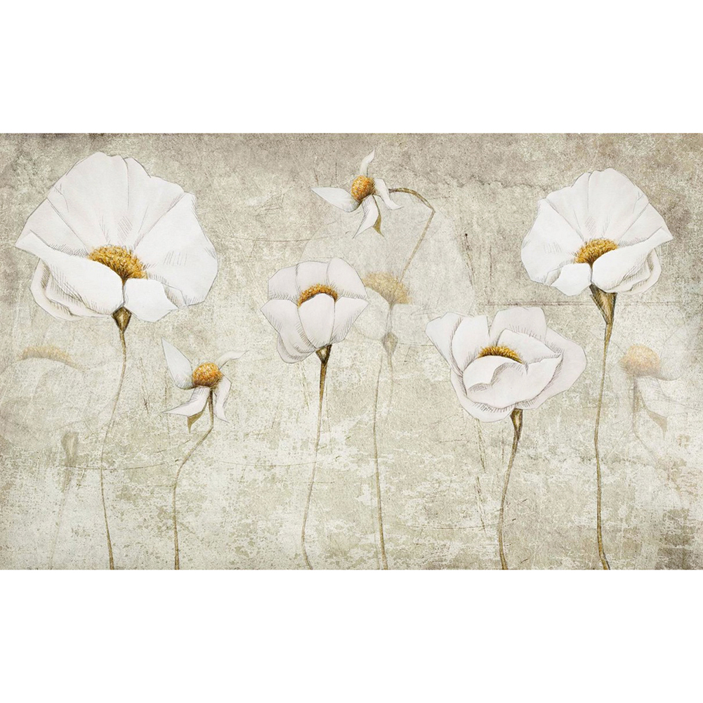 

100*50CM - Round Drill Diamond Painting - White Flowers, 501 Original