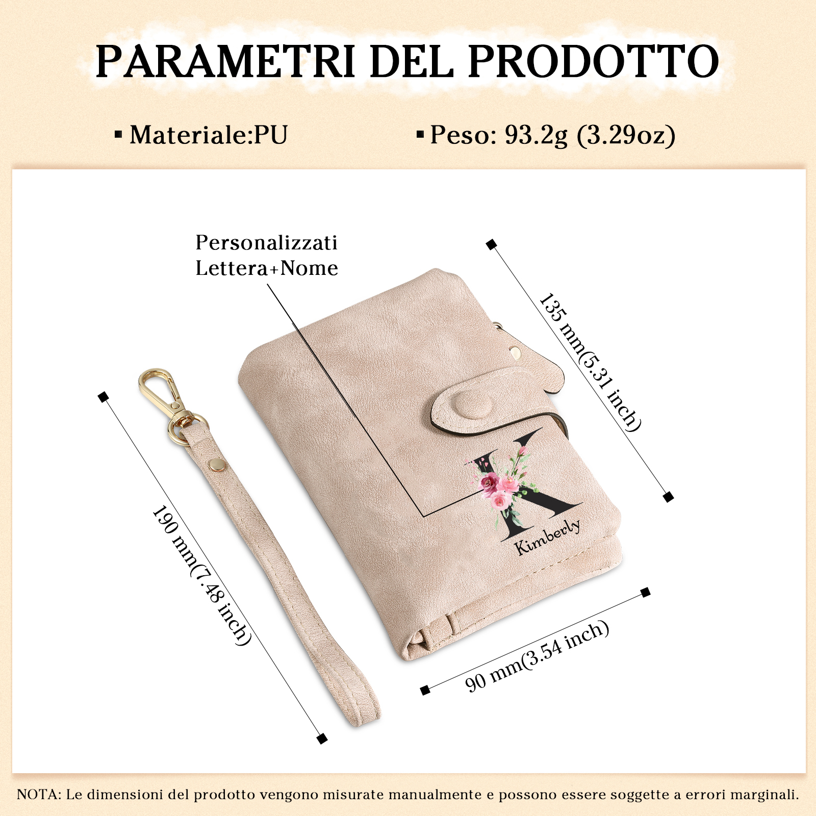 Portafoglio mano nella mano in PU pelle con 7 nomi & 1 testo & 1 lettera personalizzati per mamma