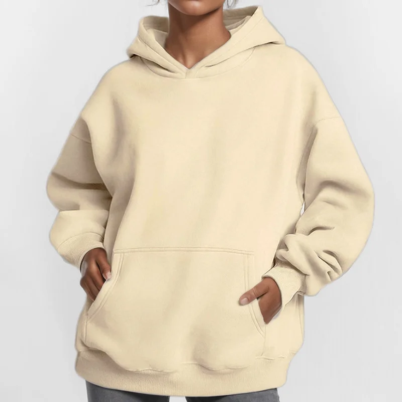 Uveng Uveng Coat Women's New Fashion Pure Color Loose Casual Temperament Long-Sleeved Hooded Winter Hoodie Women