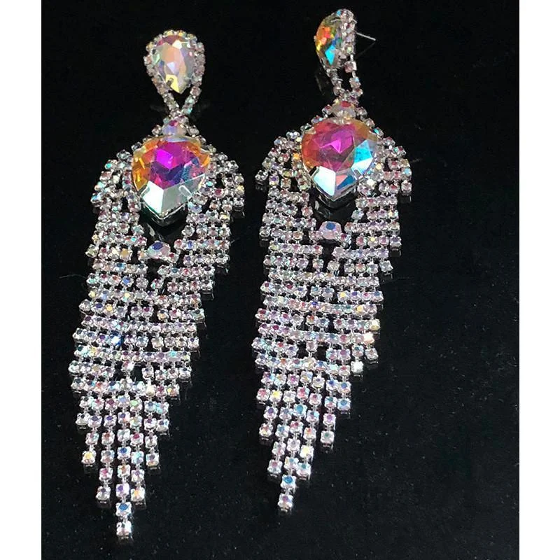 Long tassel diamond fashion earrings-zachics