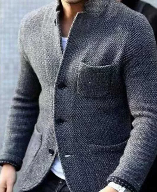 Dressy Plain Mock Neck Single Breasted Pocket DetailThick Jacket Okaywear