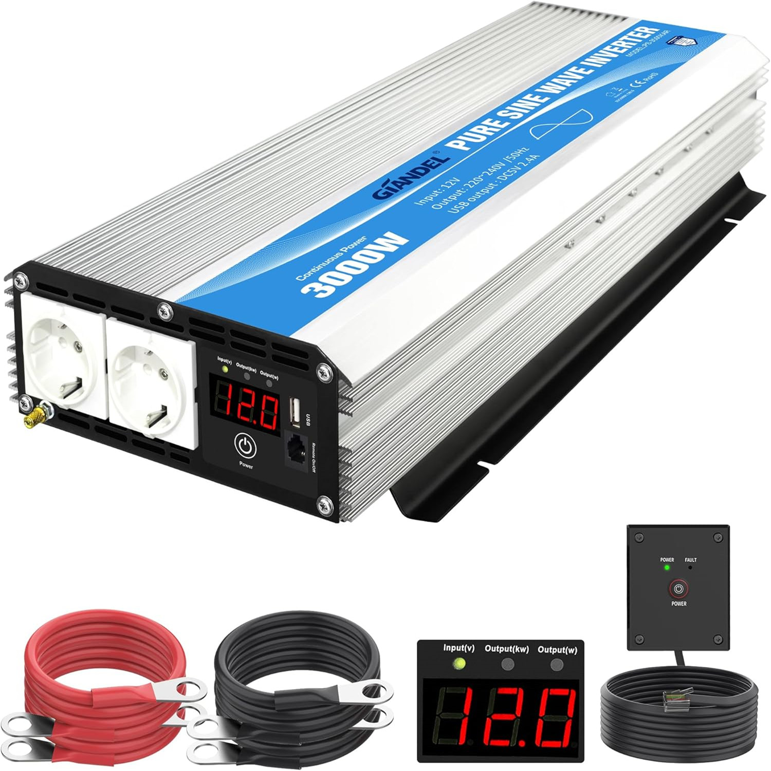 3000W Reiner Sinus  Wechselrichter 12V auf 240V 