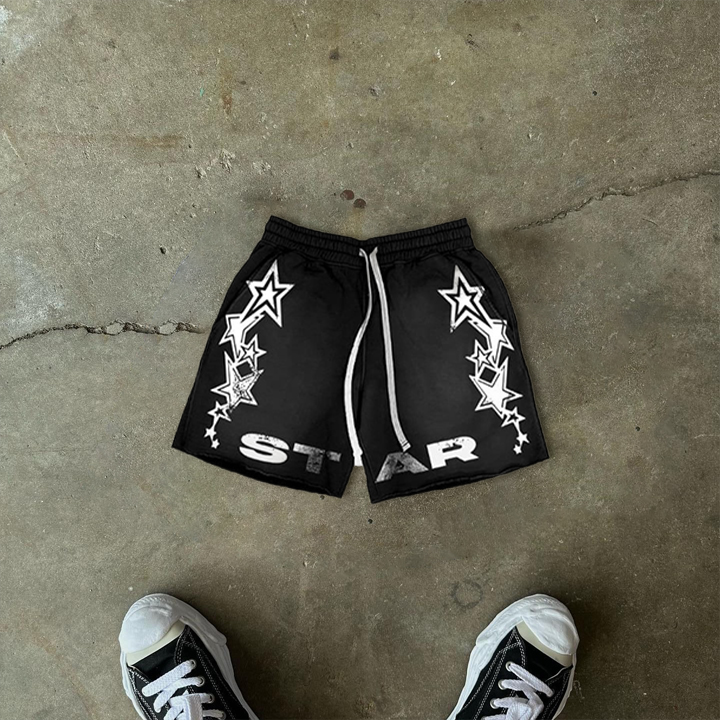Sopula Retro Star Graphic Drawstring Casual Shorts - SOPULA