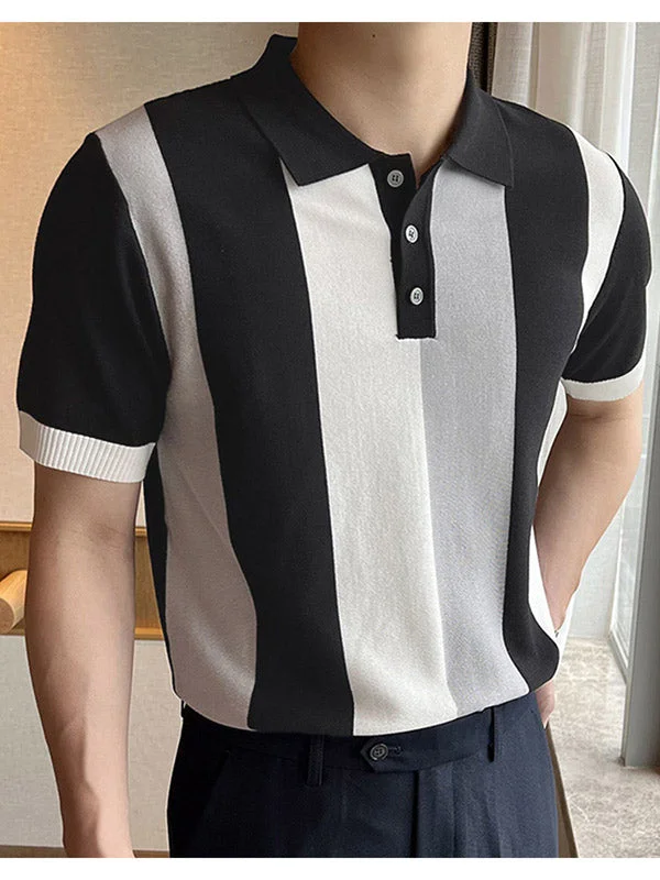 Aonga - Mens Patchwork Lapel Short Sleeve POLO Shirt