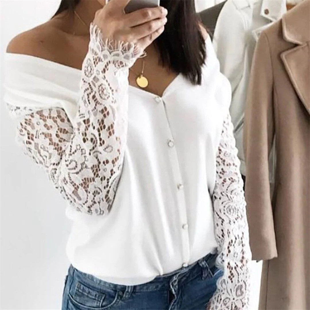 Lace Stitching Off-The-Shoulder Blouse