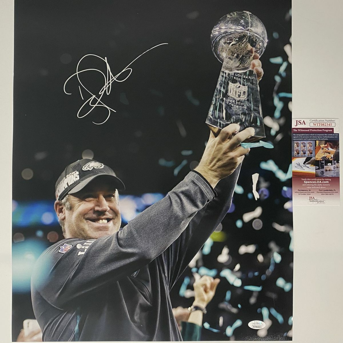 Autographed/Signed DOUG PEDERSON Eagles Super Bowl LII 52 16x20 Photo Poster painting JSA COA