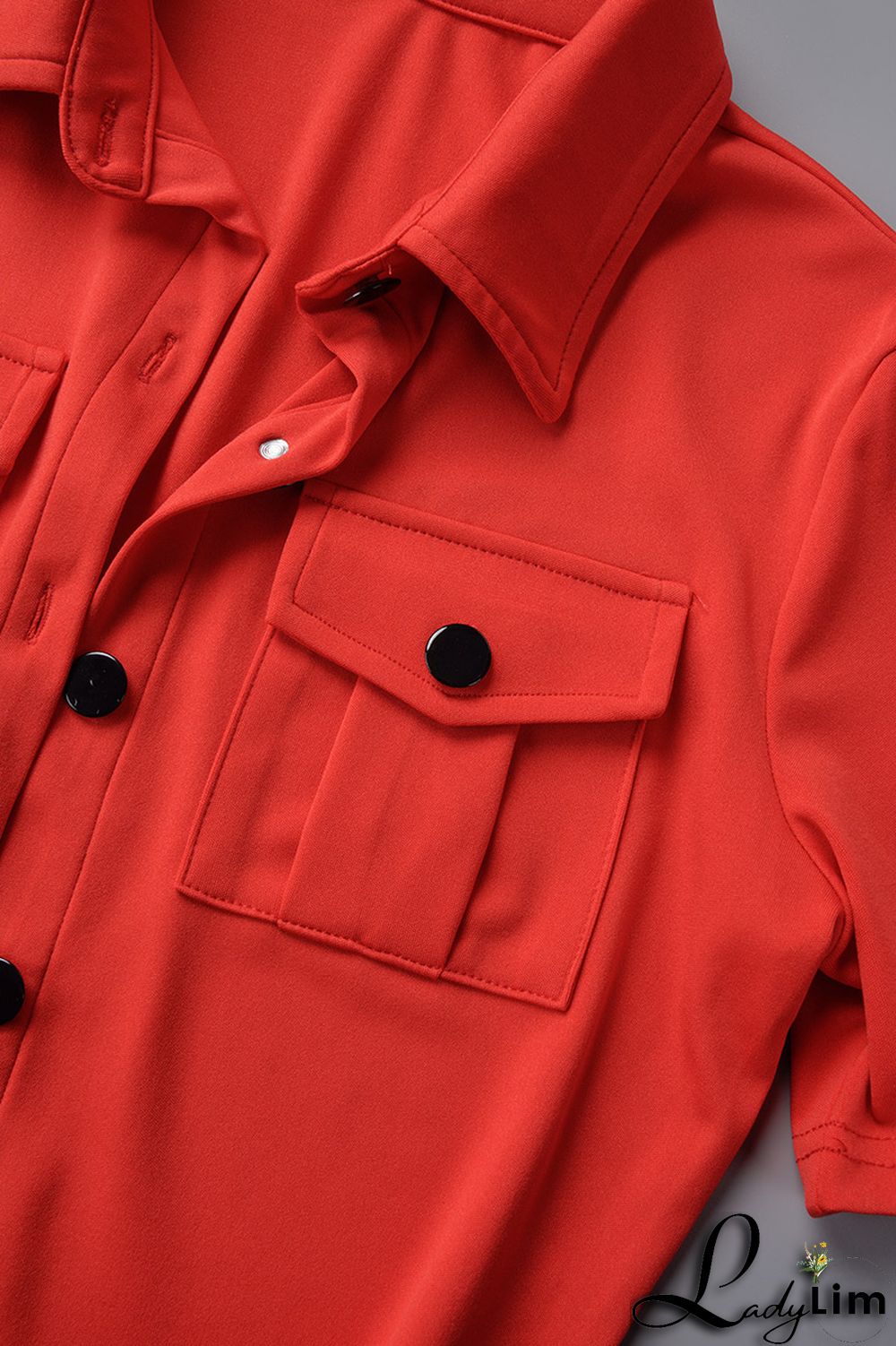 Red Casual Solid Patchwork Turndown Collar Short Sleeve Two Pieces