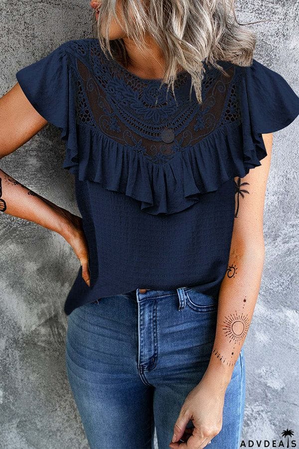 Summer Lace Women's Ruffled Crew Neck Loose Top