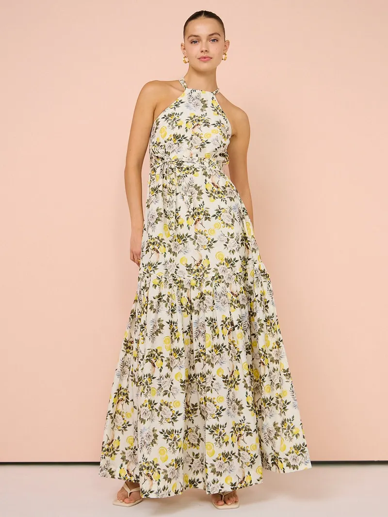 aqua blu claudette dress The Aqua Blu Claudette Dress in Amarylis Print is a luxurious statement piece made for special occasions. Nedlands | Toorak | Manly