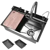 [US Local Warehouse] Stainless Steel Kitchen Sink with Pull-Out Swivel Faucet Double Waterfall Sinks