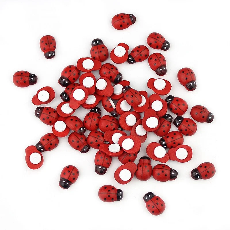 50/35/30/25/20pcs 5 Sizes Miniature Wooden Craft Garden Red Landscape Ladybug Decoration wooden diy and crafts wood ornaments