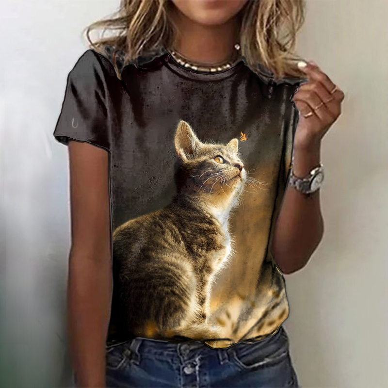 wearshes Casual Fun Cat Print Short Sleeve T-Shirt