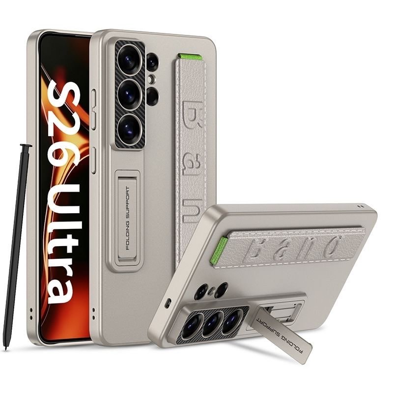 Suitable for S26 Ultra phone case, ultra-thin stand, elastic wrist strap, precision hole, shockproof protective case