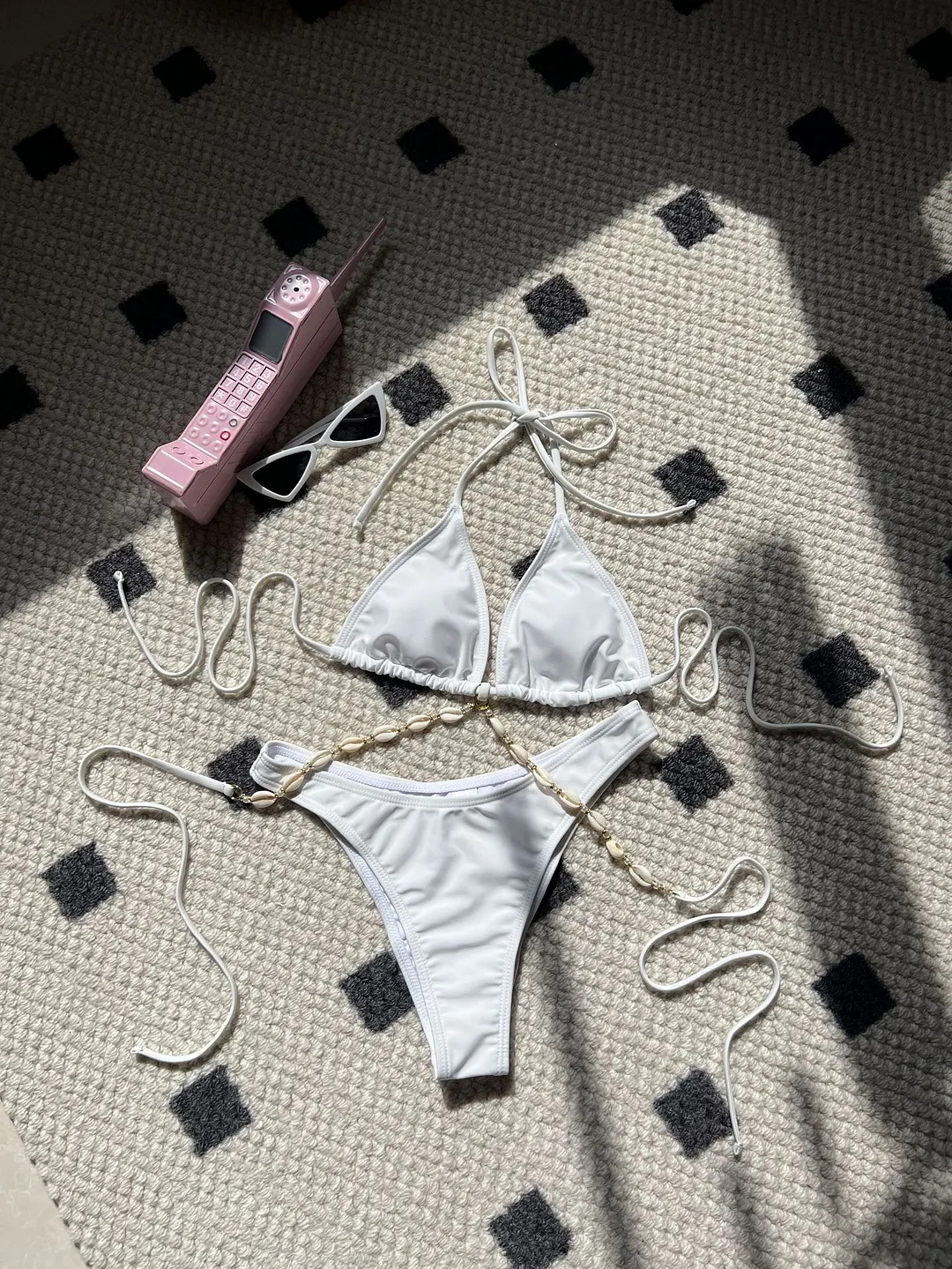 Uveng 2024 Plain Color New Sexy Shell Chain Swimsuit Bikini Bikini