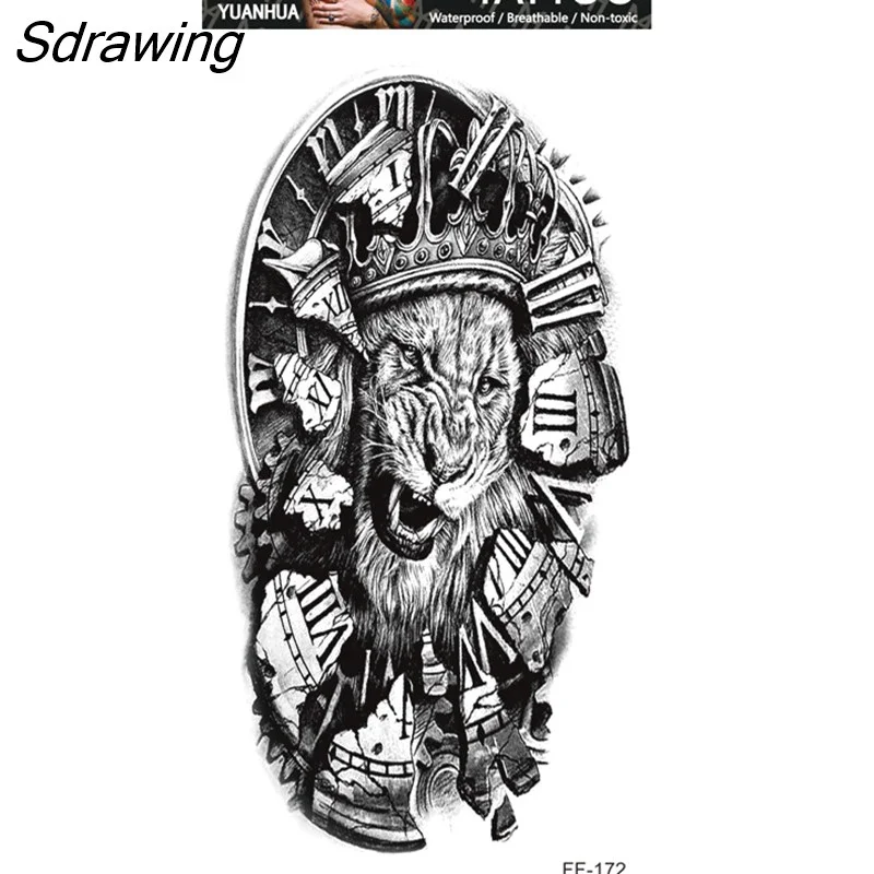 Sdrawing Forest Tattoo Sticker for Men Women Children Tiger Wolf Death Skull Temporary Tattoo Fake Henna Skeleton King Animal Tatoo