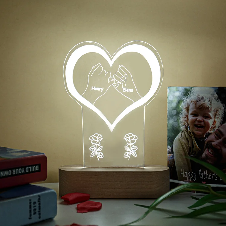 La lámpara 3D Ilusión Luz de noche LED de corazón rosa prometió 2 nombres personalizados