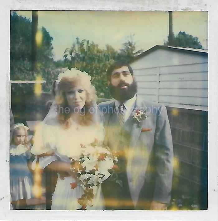 FOUND WEDDING Photo Poster painting Color BRIDE AND BEARD Original Snapshot VINTAGE 21 50 O