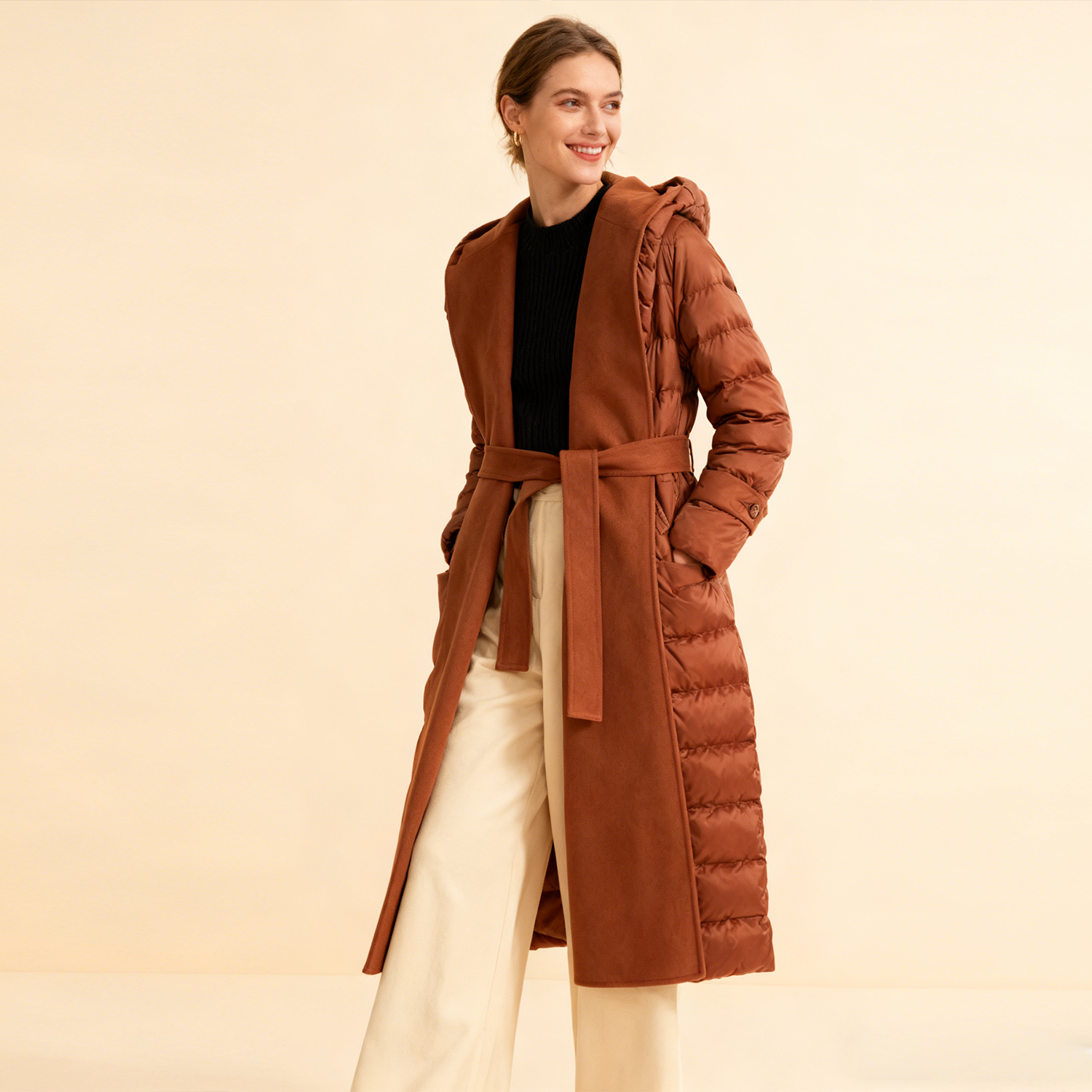 Women's Thickened Hooded Long Knee Down Jacket REAL SILK LIFE
