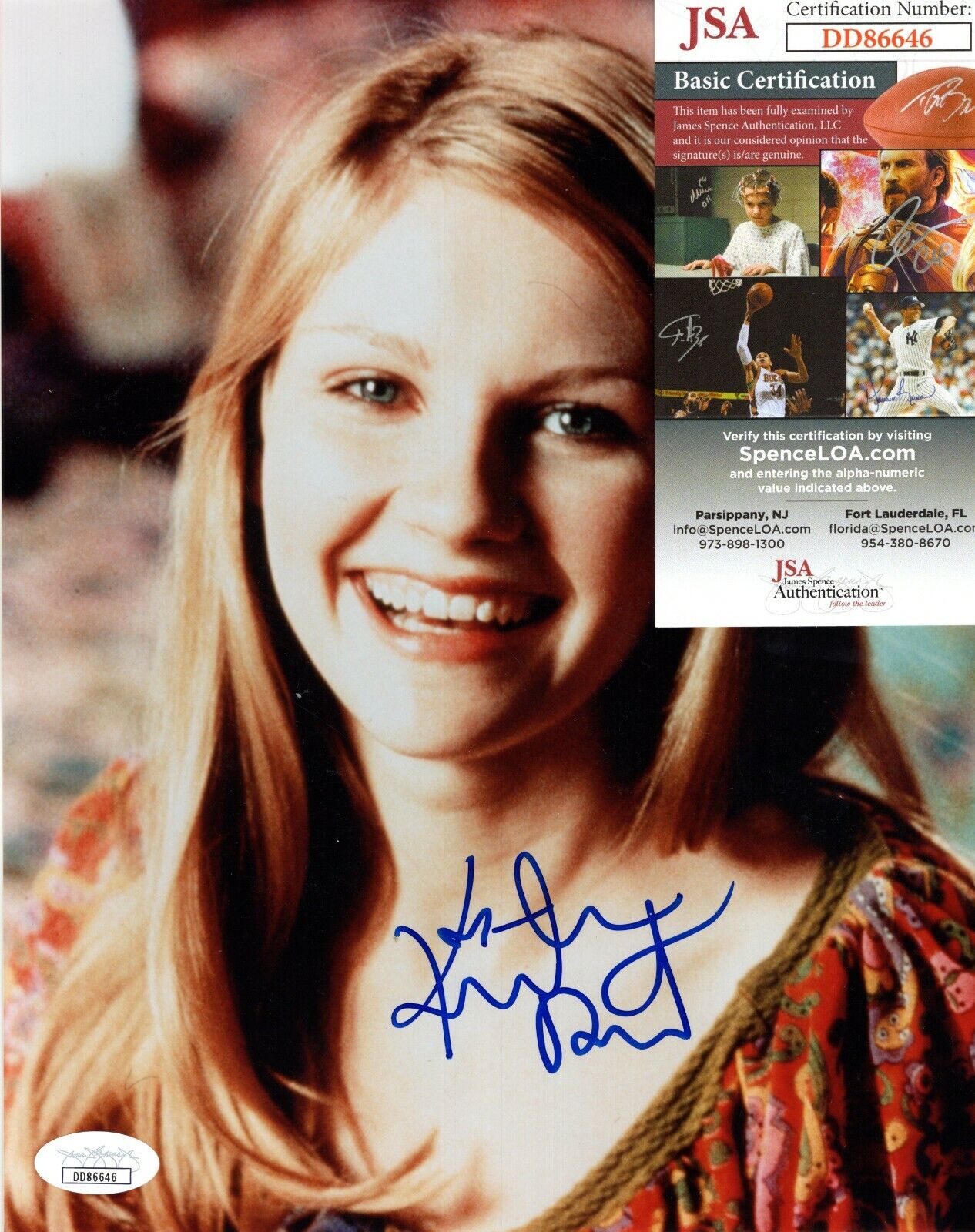 Kirsten Dunst Actress Movie Star Hand Signed Autograph 8x10 Photo Poster painting with JSA COA