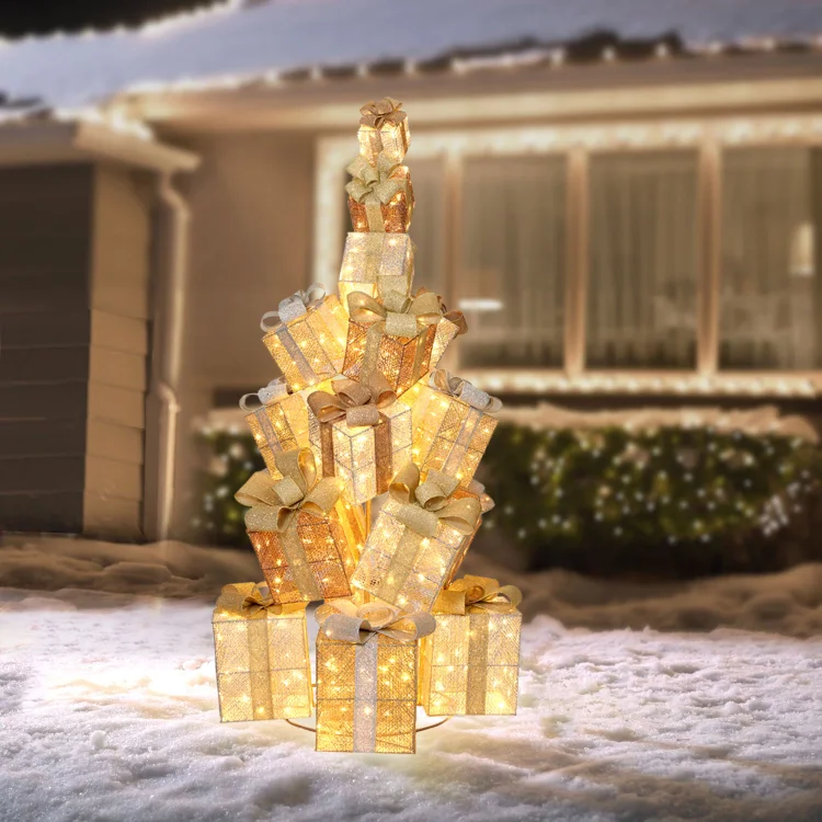 🔥kukelife🔥Pre-Lit 74" Twinkling Giftbox Tree