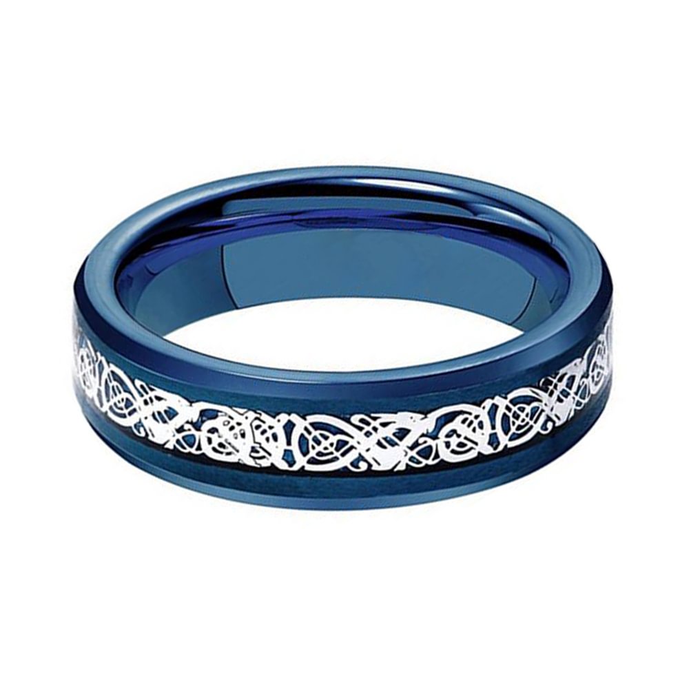 6MM Tungsten Carbide Ring Dragon Pattern Inlaid Blue Carbon Fiber