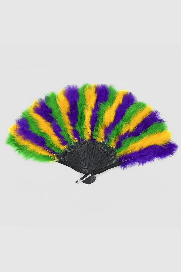 Mardi Gras Multicolor Feather Show Performance Props Folding Handheld Fan 2024 - Xpluswear