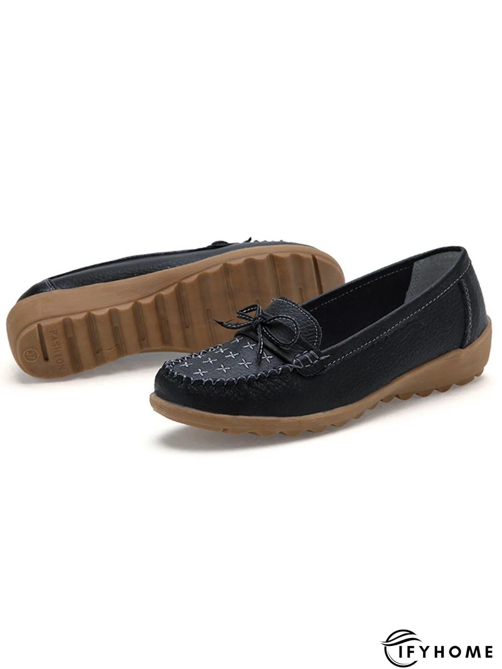 Bow Decor Moccasin Comfy Sole Flat Peas Shoes | IFYHOME