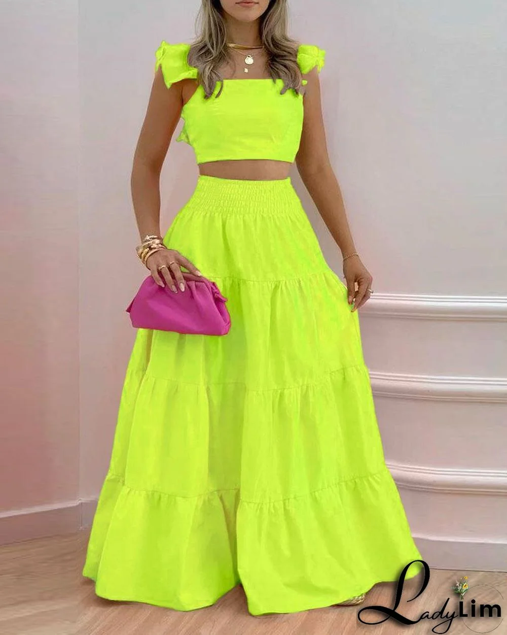 Spring/Summer Solid Color Skirt Mid Waist Swing Skirt Trend Chic Career Two Piece Dress Suit